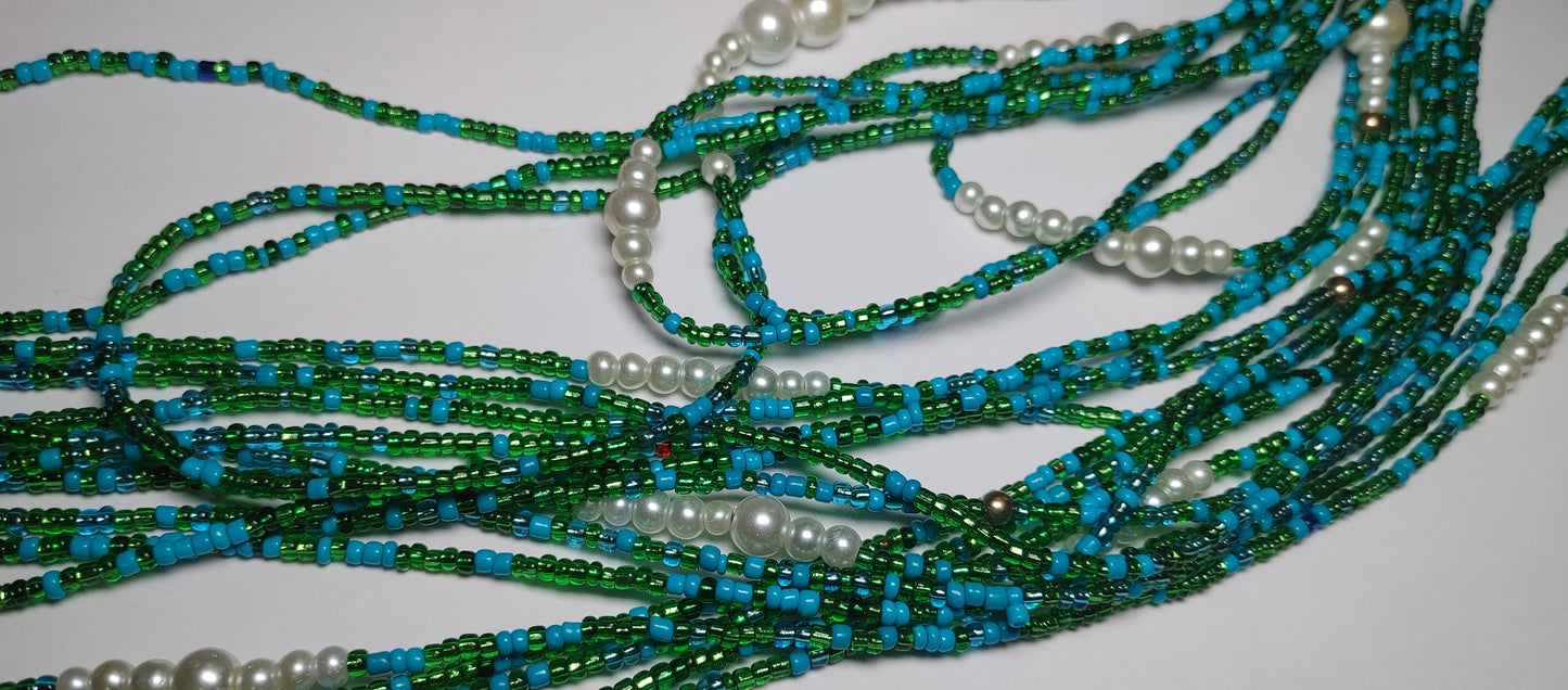 Blue green coral waistbeads