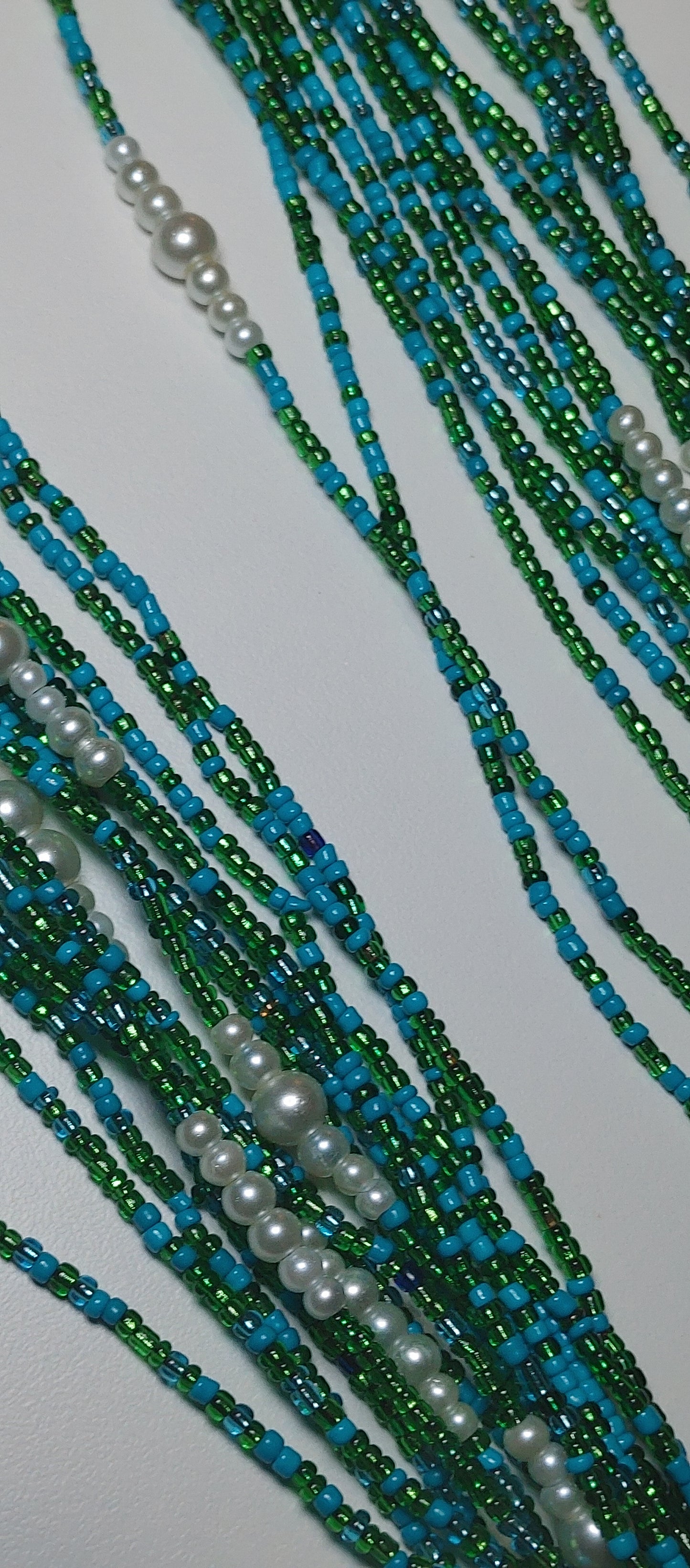 Blue green coral. Pearl waistbeads