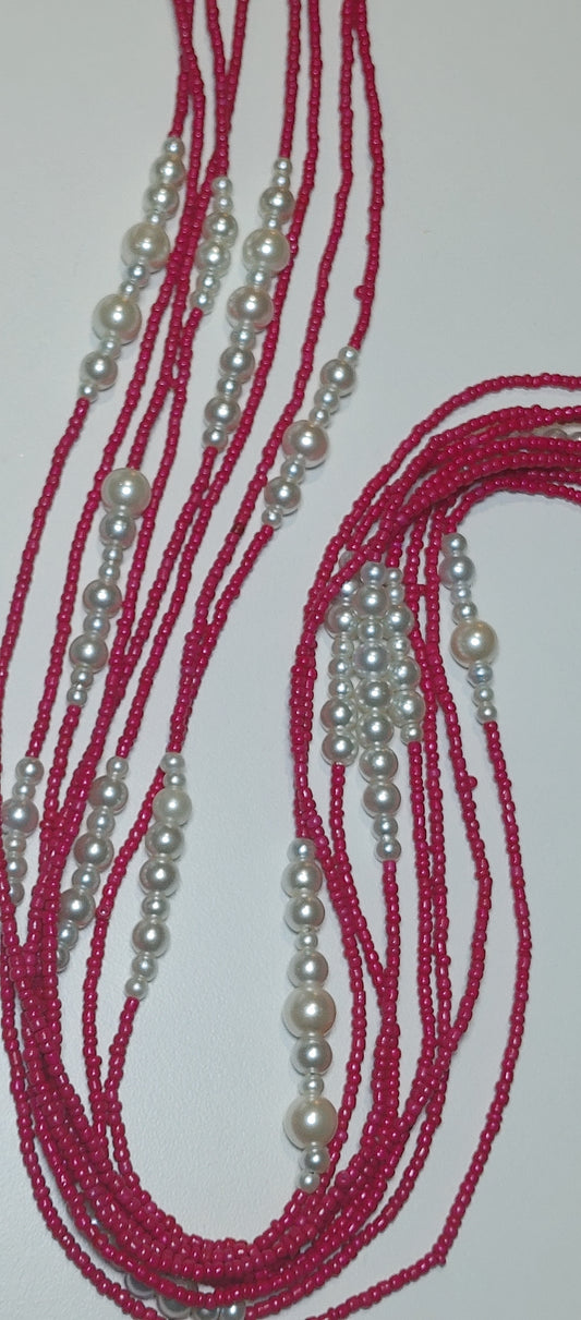 Magenta and pearl waistbeads