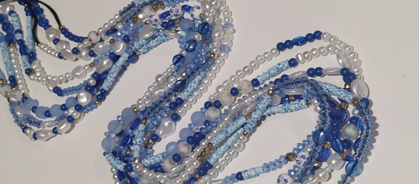 Blue pearl waistbeads