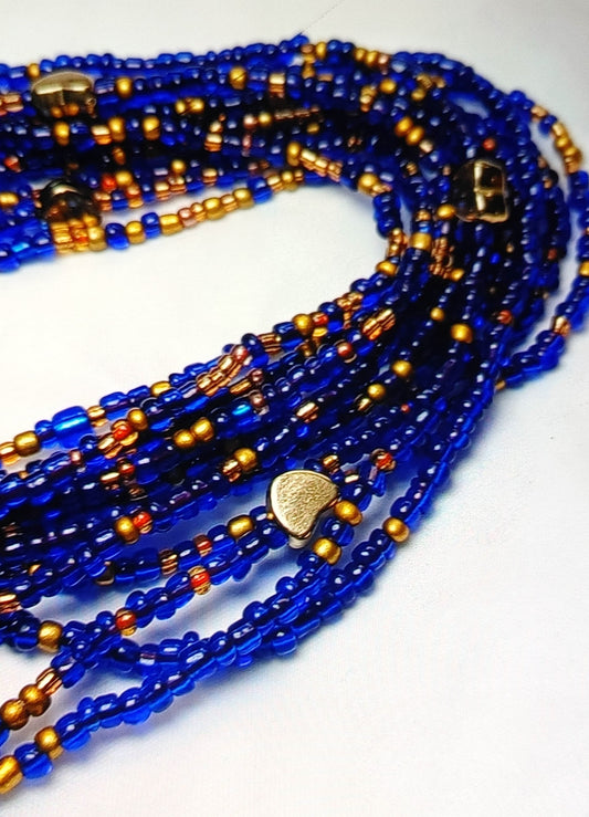 Royal blue and gold heart waistbeads