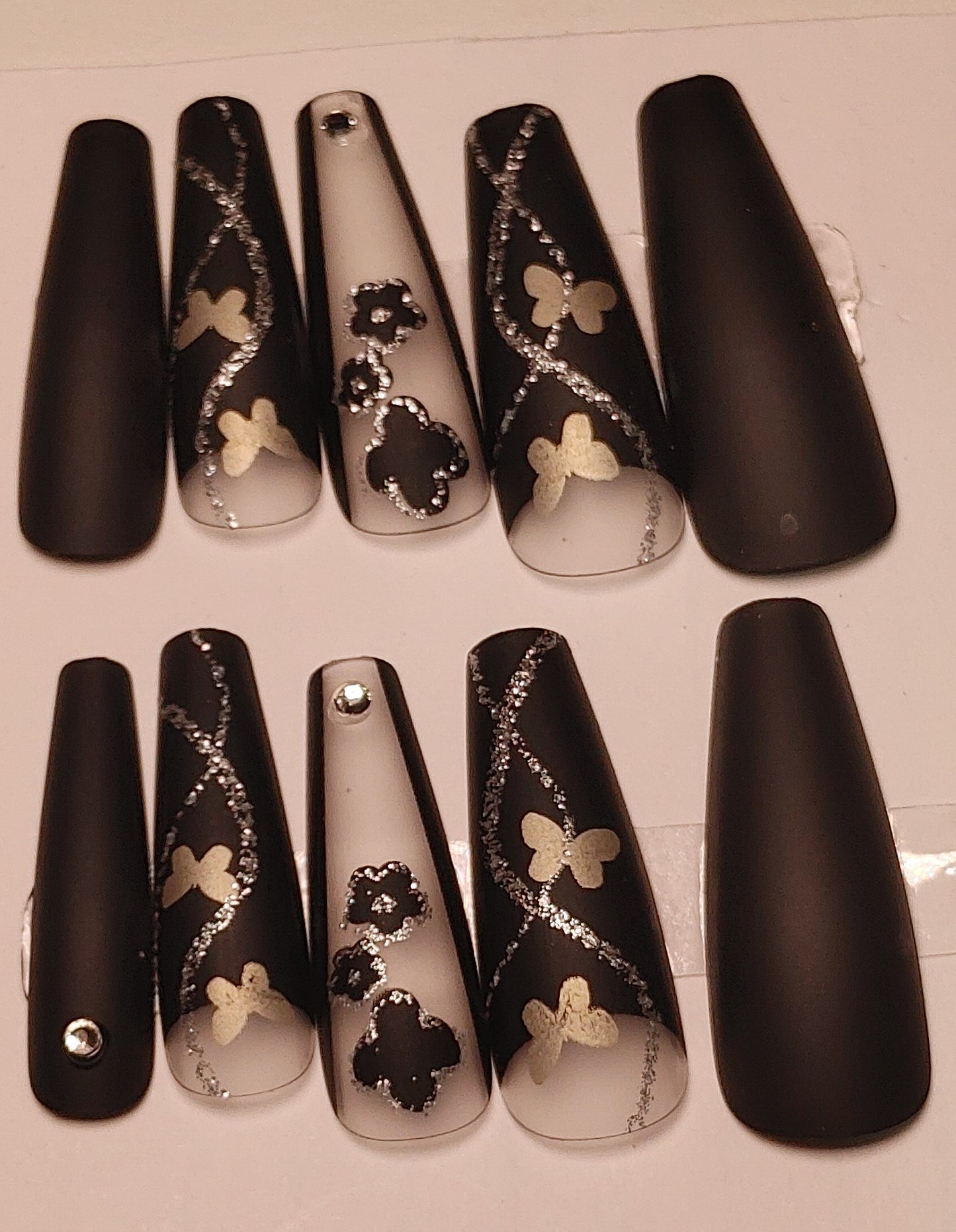 Long custom butterfly press on nails