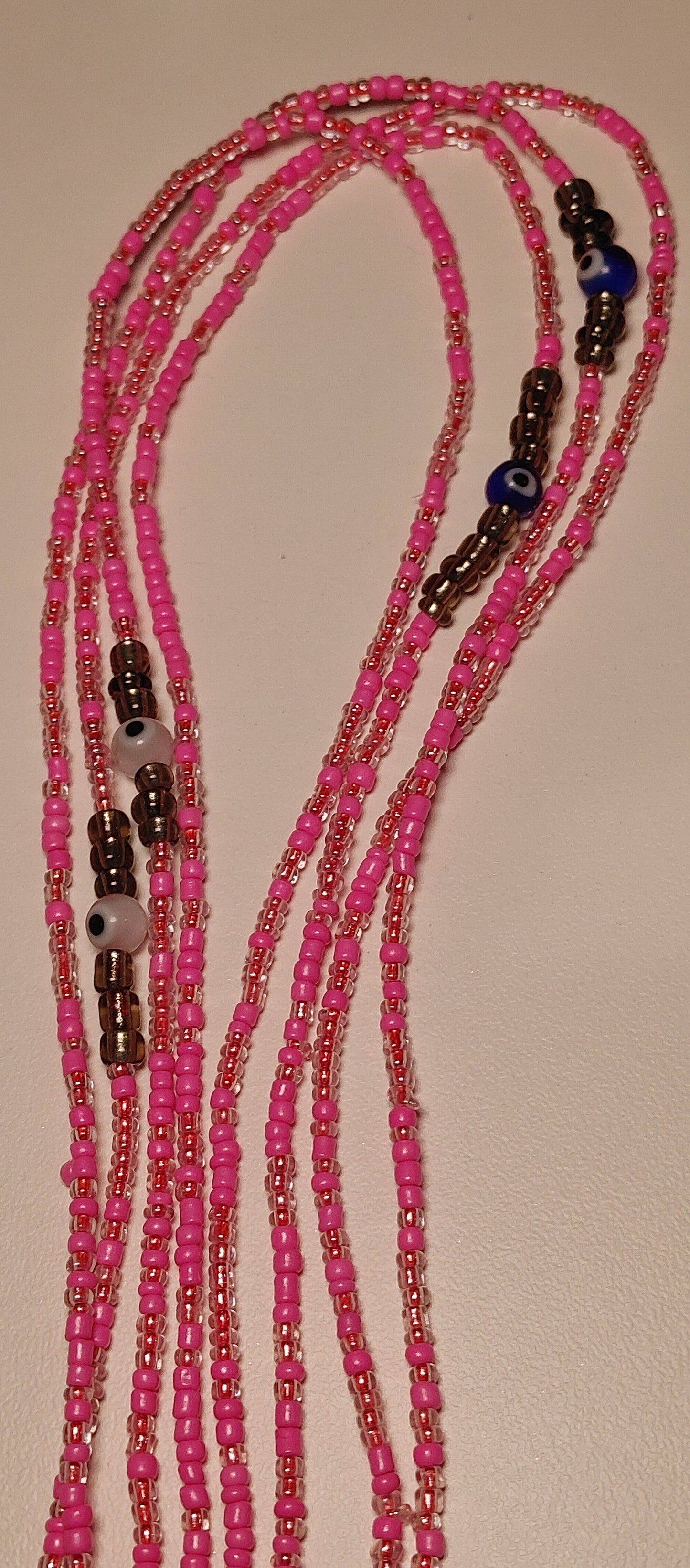 Pink frost evil eye waistbeads