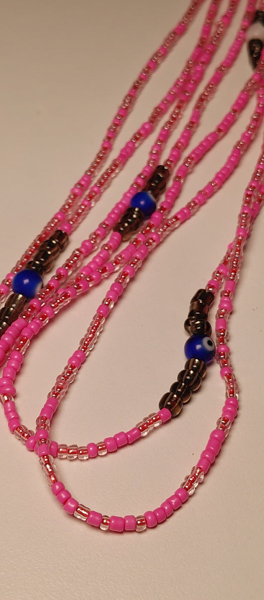 Pink frost evil eye waistbeads