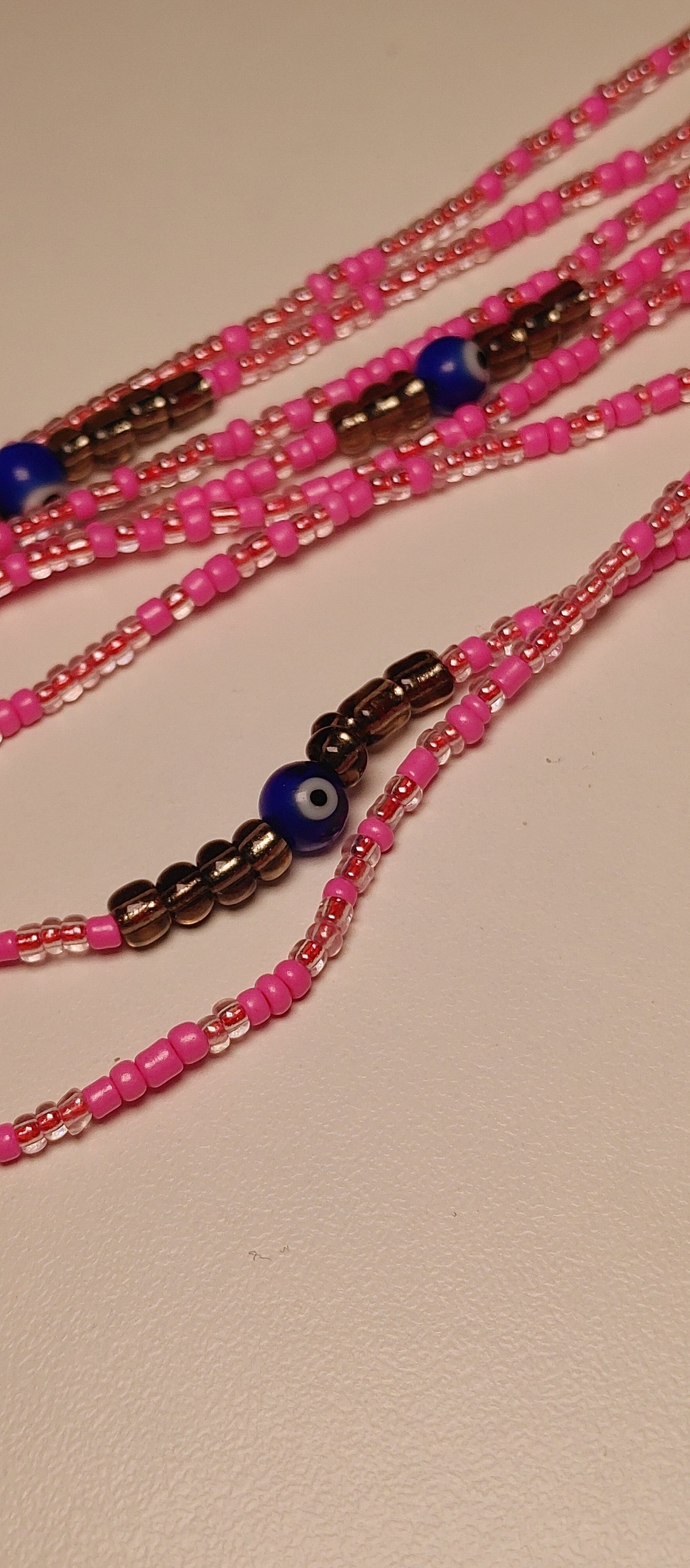 Pink frost evil eye waistbeads