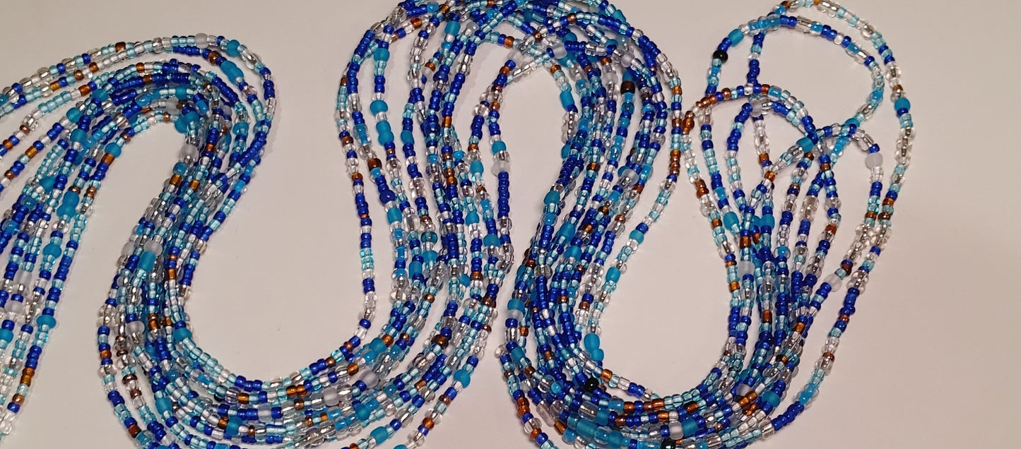 Aquamarines "glow" waistbeads