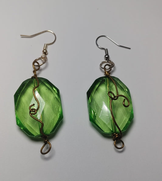 Emerald wire wrapped earrings