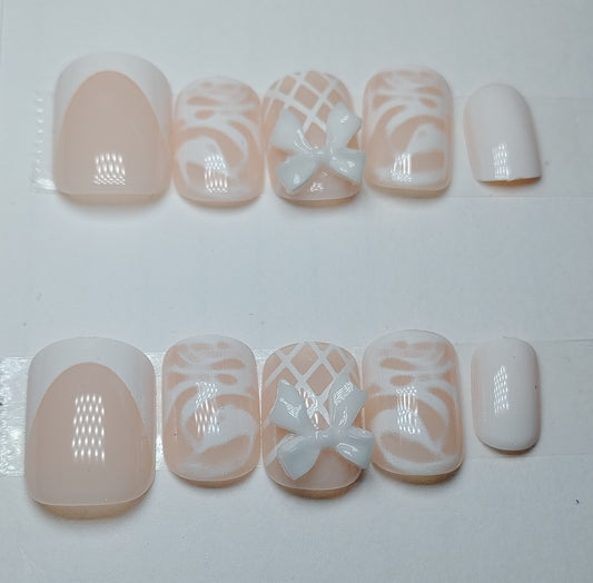 Custom bow press-on nails + nail kit