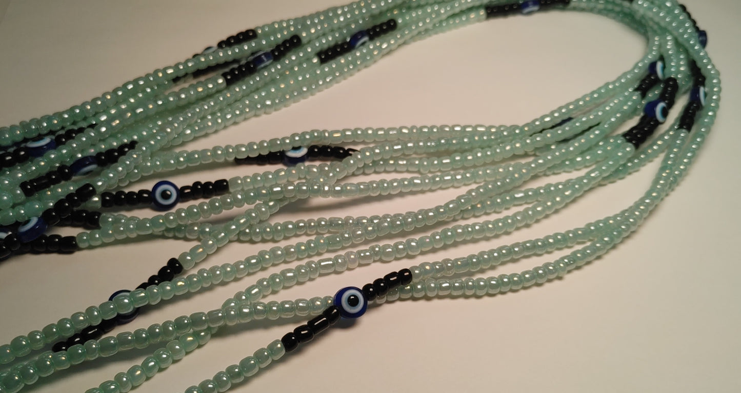 Mint green eveil eye waistbeads