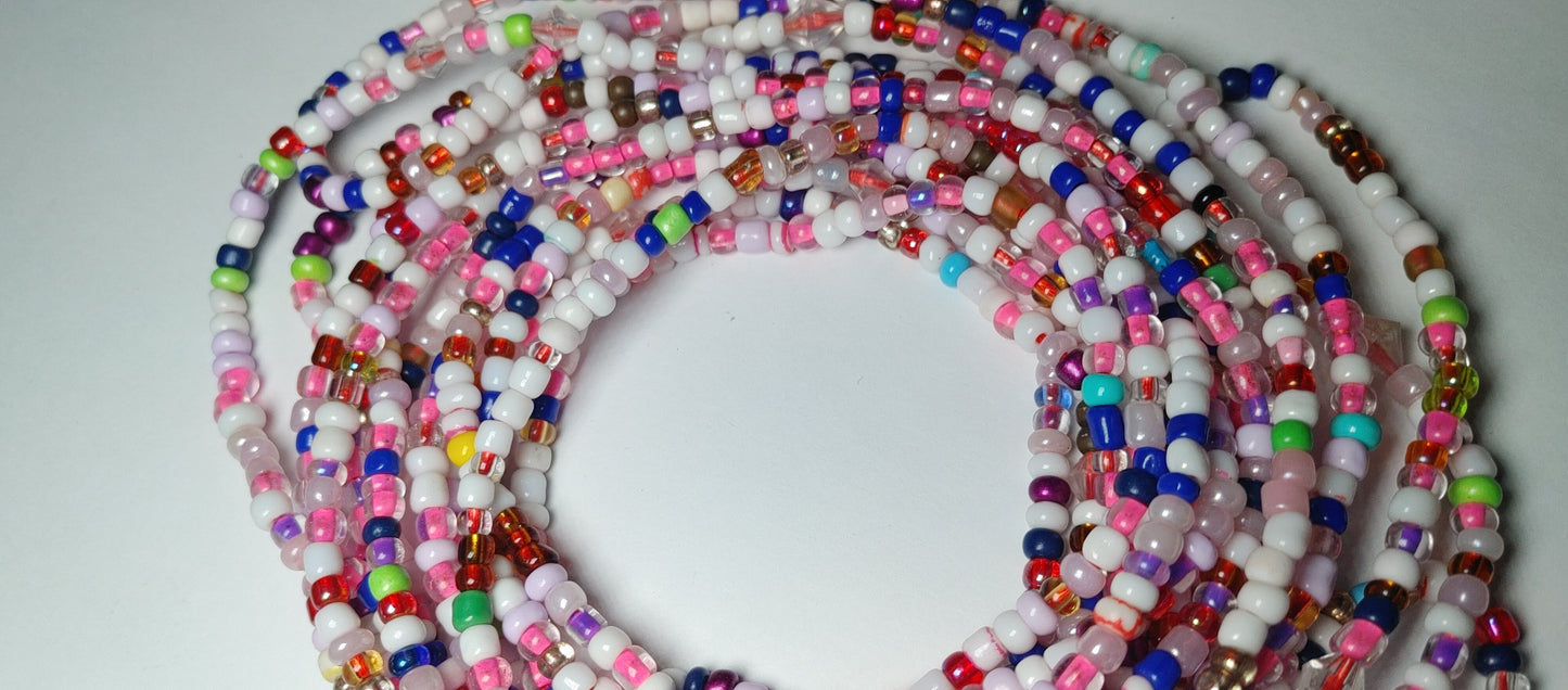 Pink confetti mix waistbeads