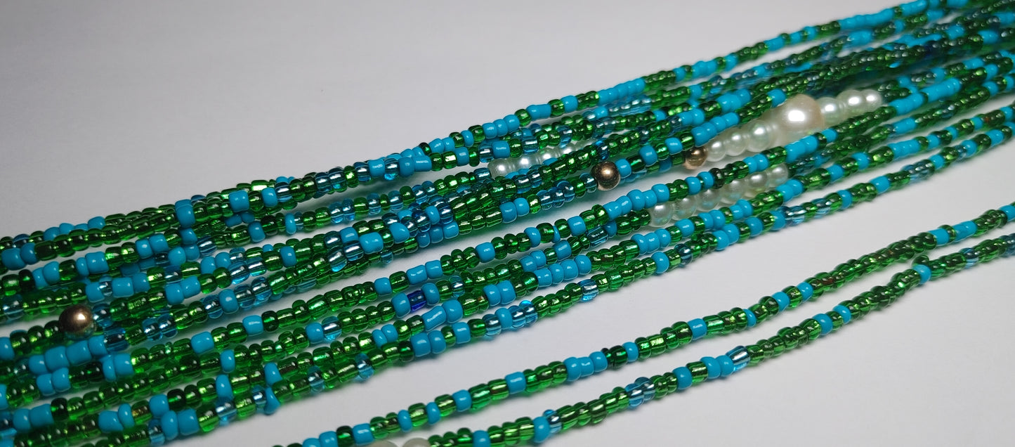 Blue green coral waistbeads