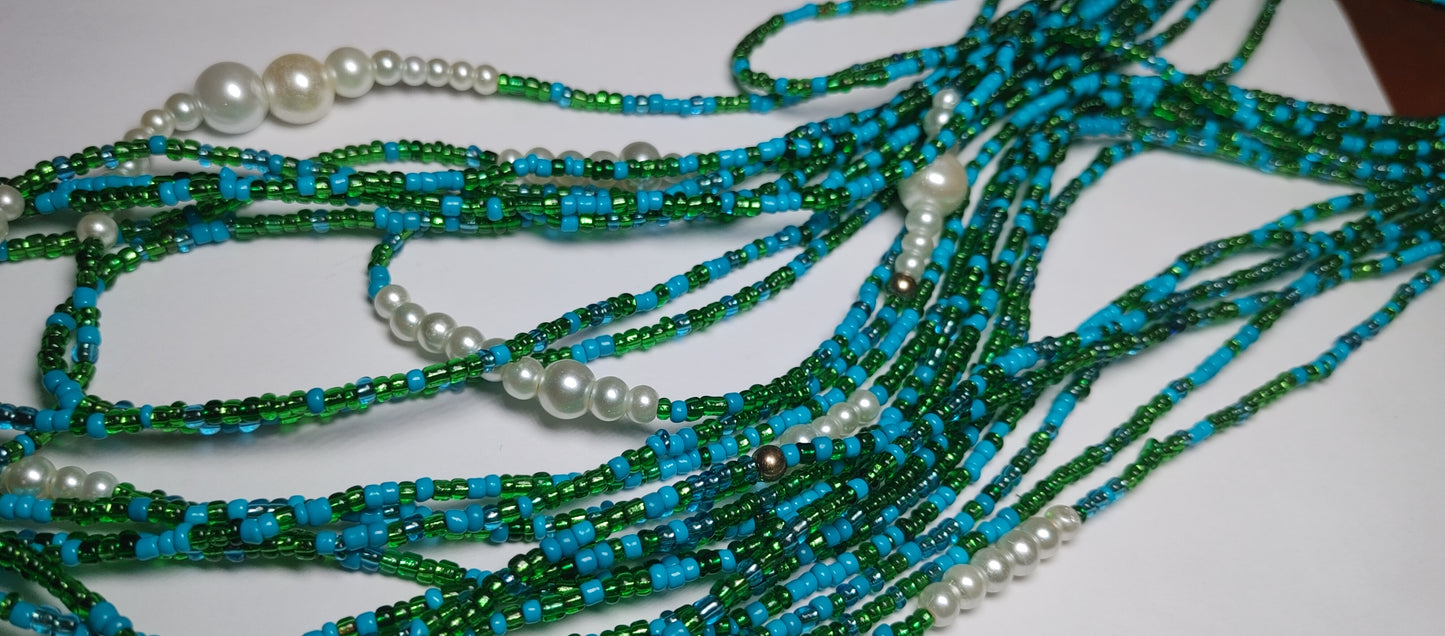 Blue green coral waistbeads