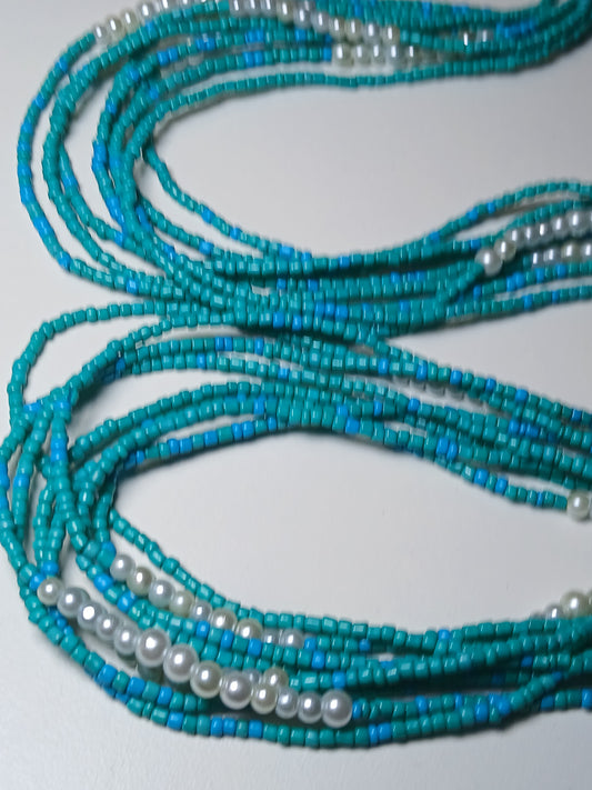 Ocean teal and pearl waistbeads