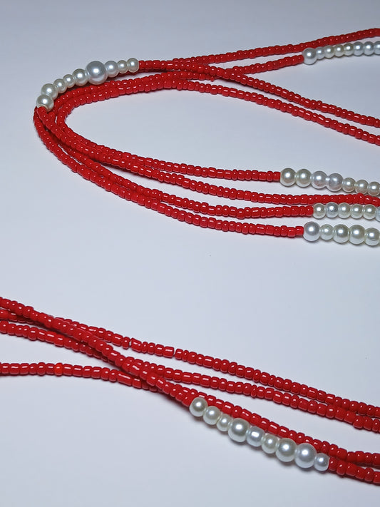 Cherry red pearl waistbeads